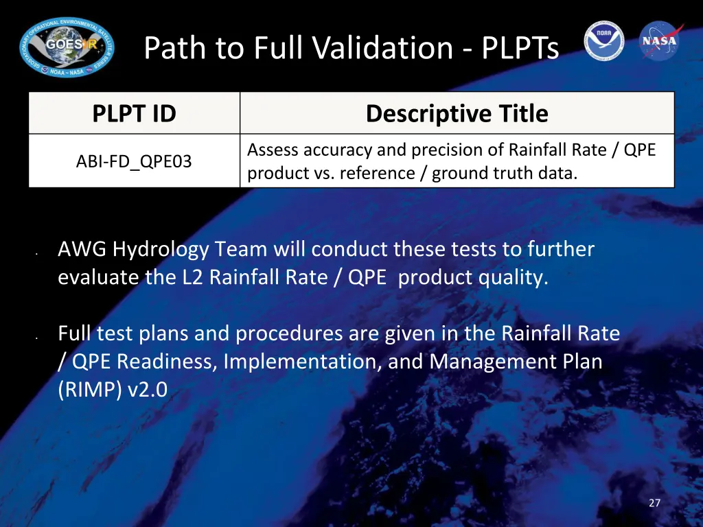 path to full validation plpts