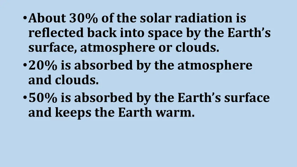 about 30 of the solar radiation is reflected back