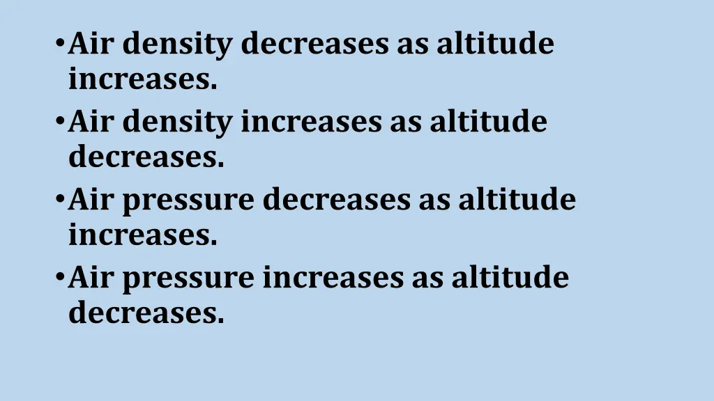 air density decreases as altitude increases