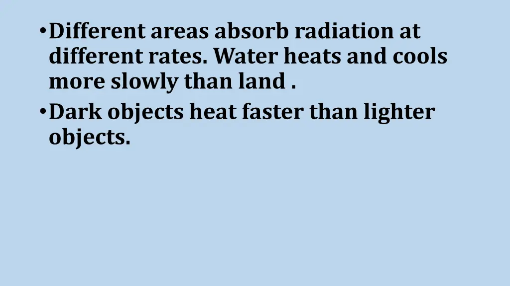 different areas absorb radiation at different