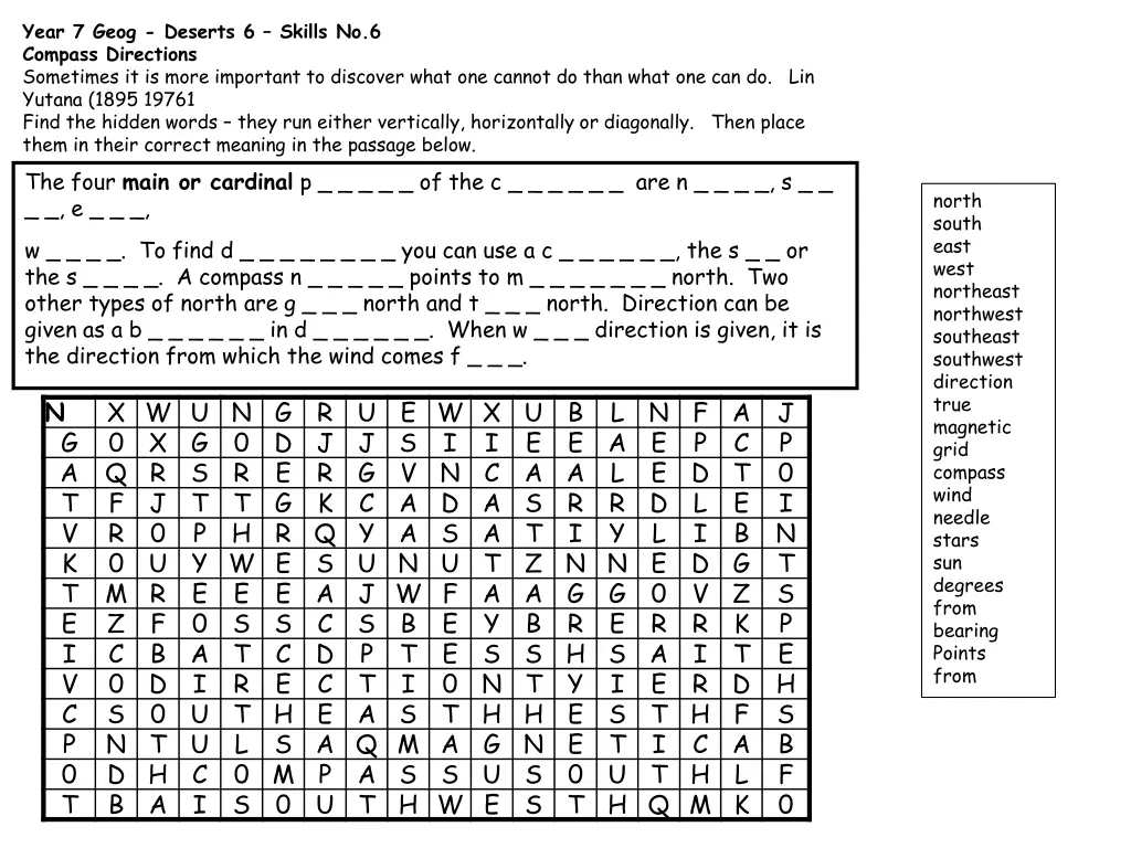 year 7 geog deserts 6 skills no 6 compass