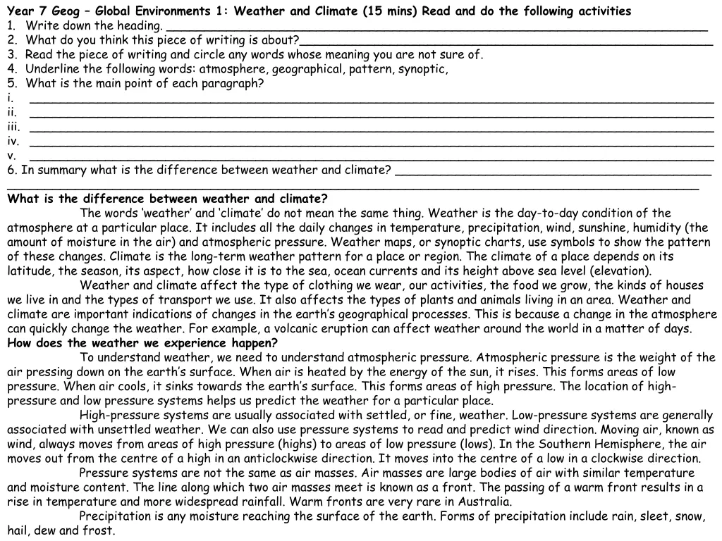 year 7 geog global environments 1 weather
