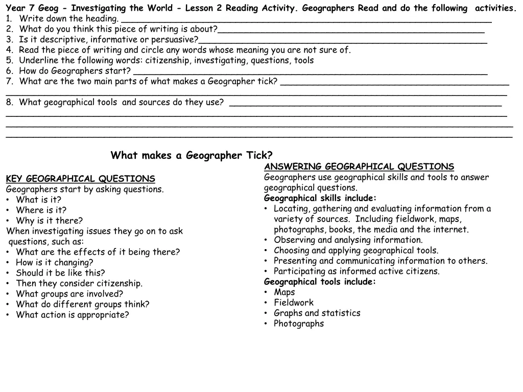 year 7 geog investigating the world lesson 1