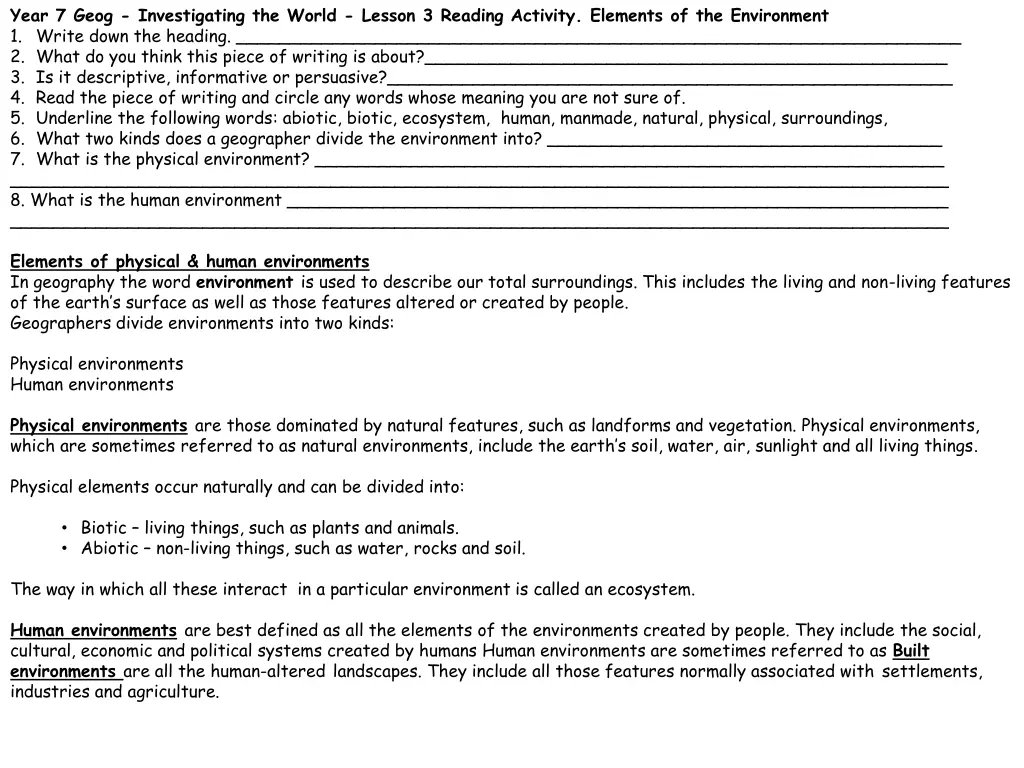 year 7 geog investigating the world lesson 2