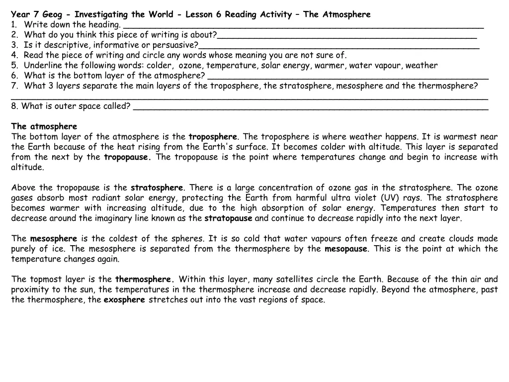 year 7 geog investigating the world lesson 5