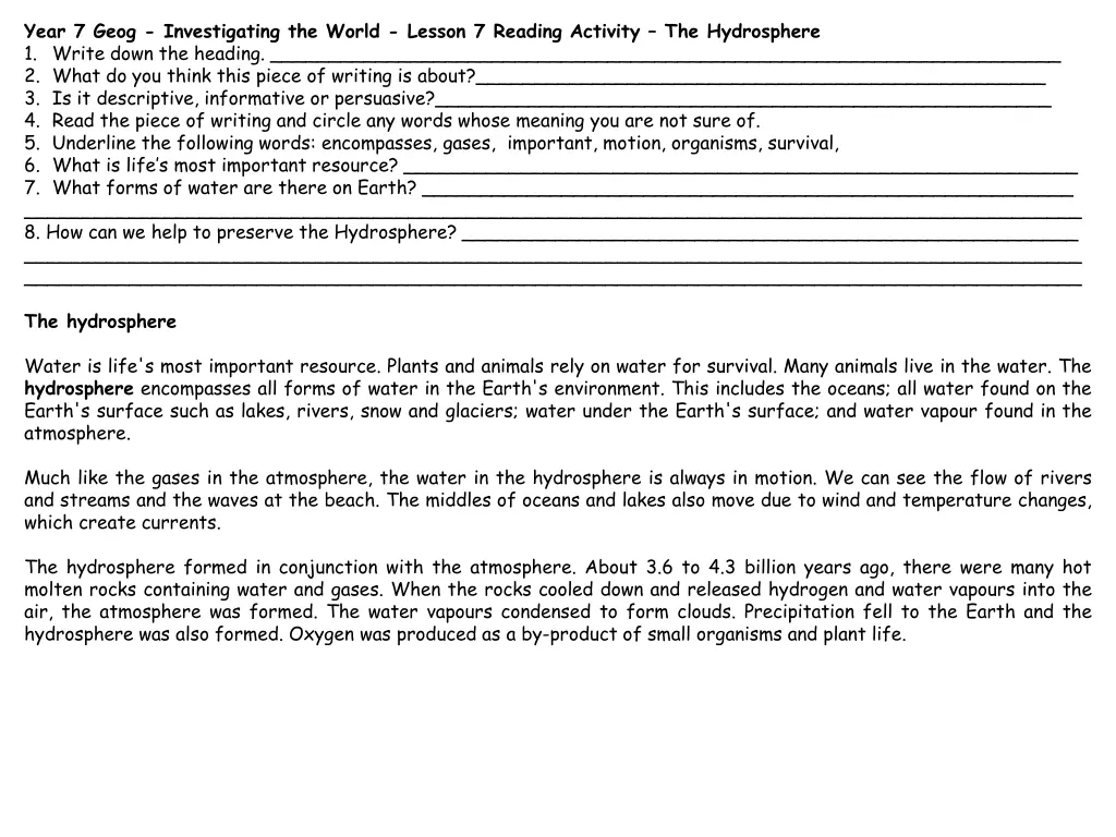 year 7 geog investigating the world lesson 6