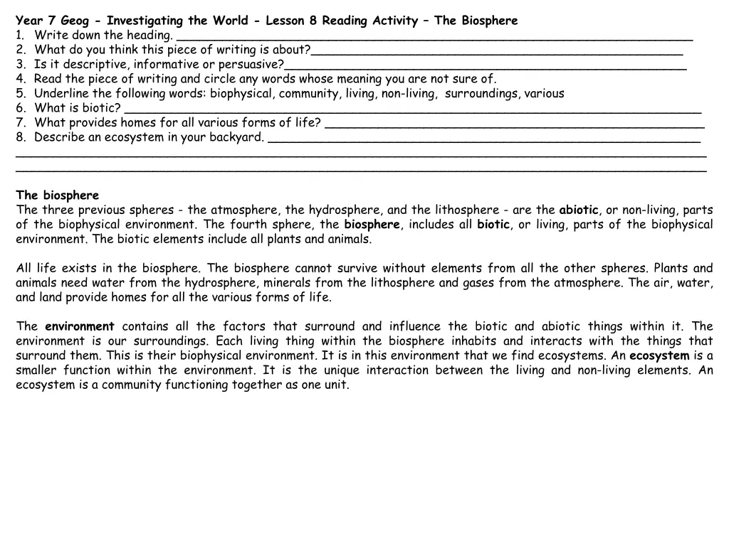 year 7 geog investigating the world lesson 7