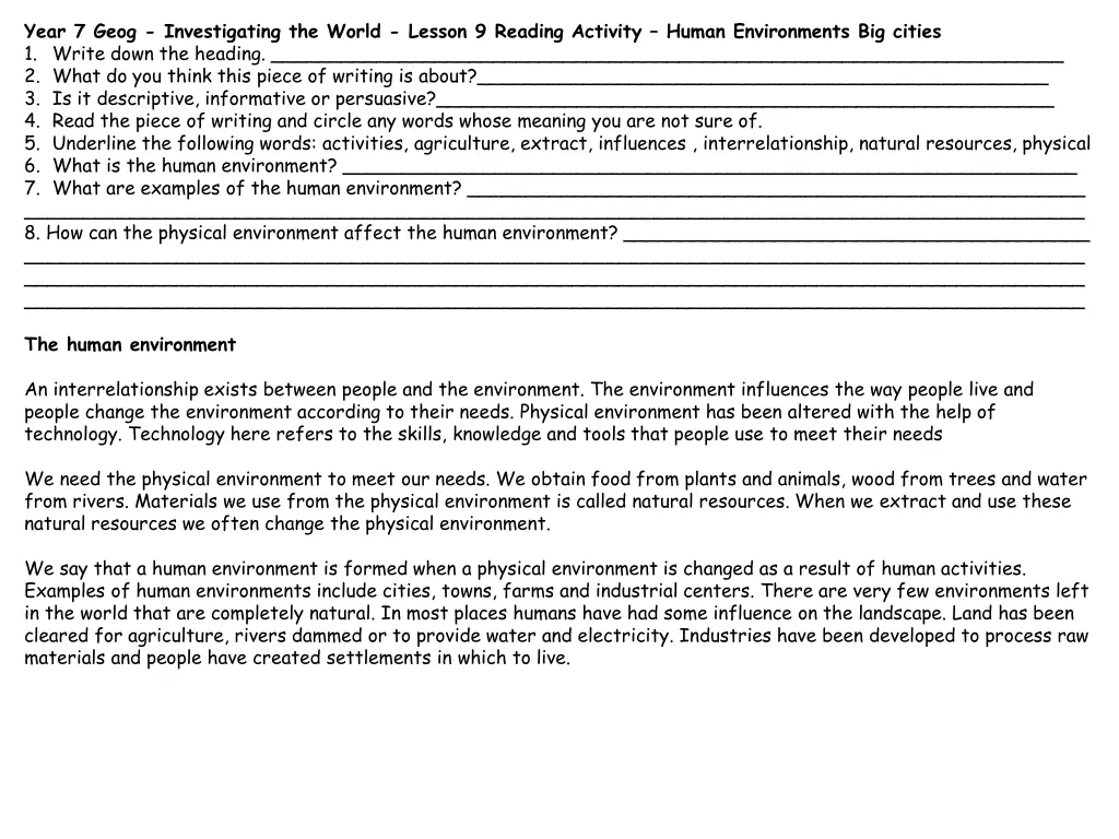 year 7 geog investigating the world lesson 8