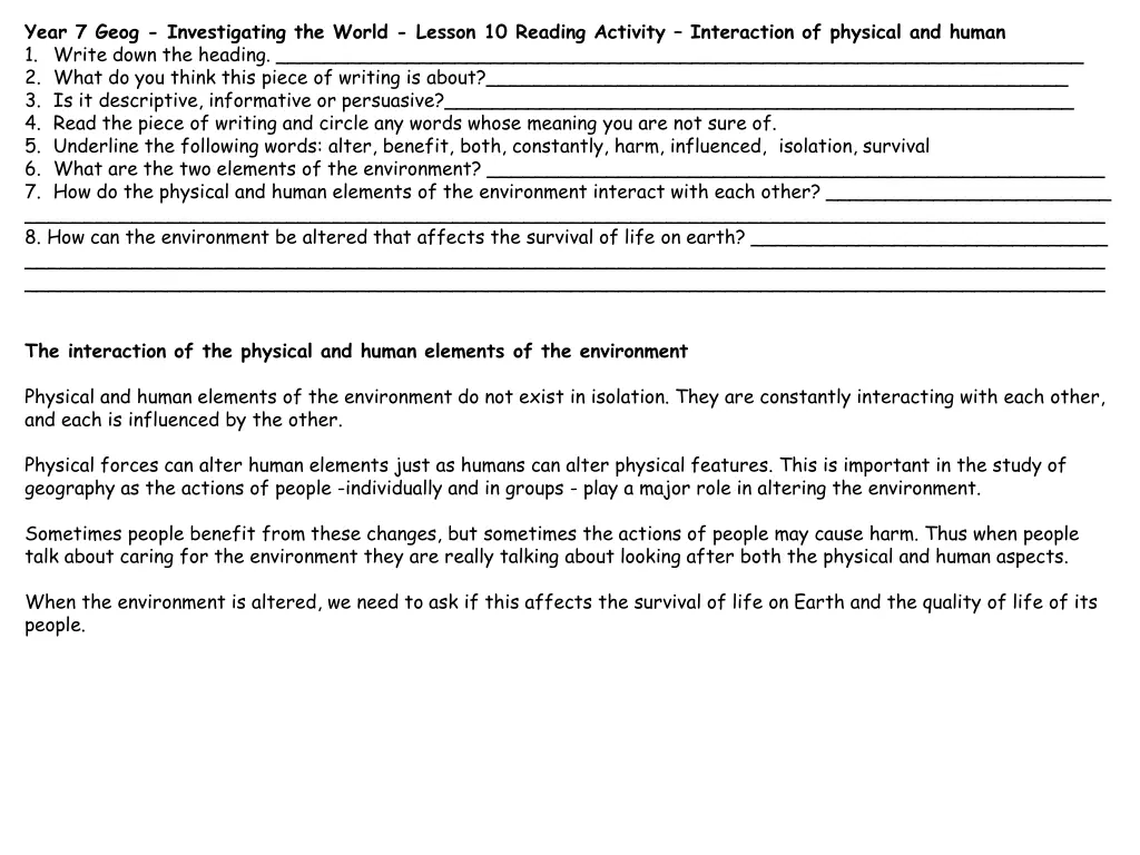 year 7 geog investigating the world lesson 9