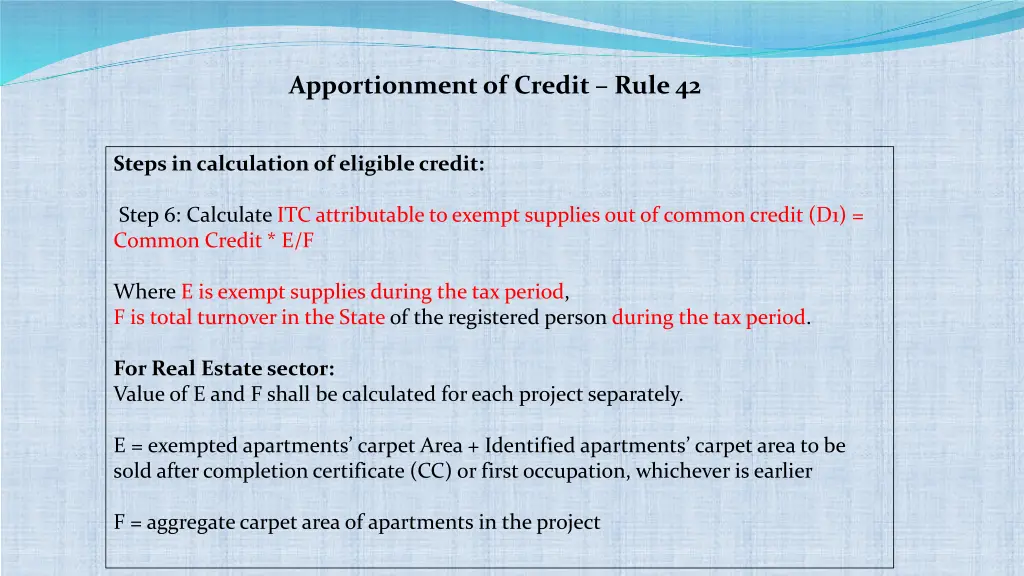 apportionment of credit rule 42 1