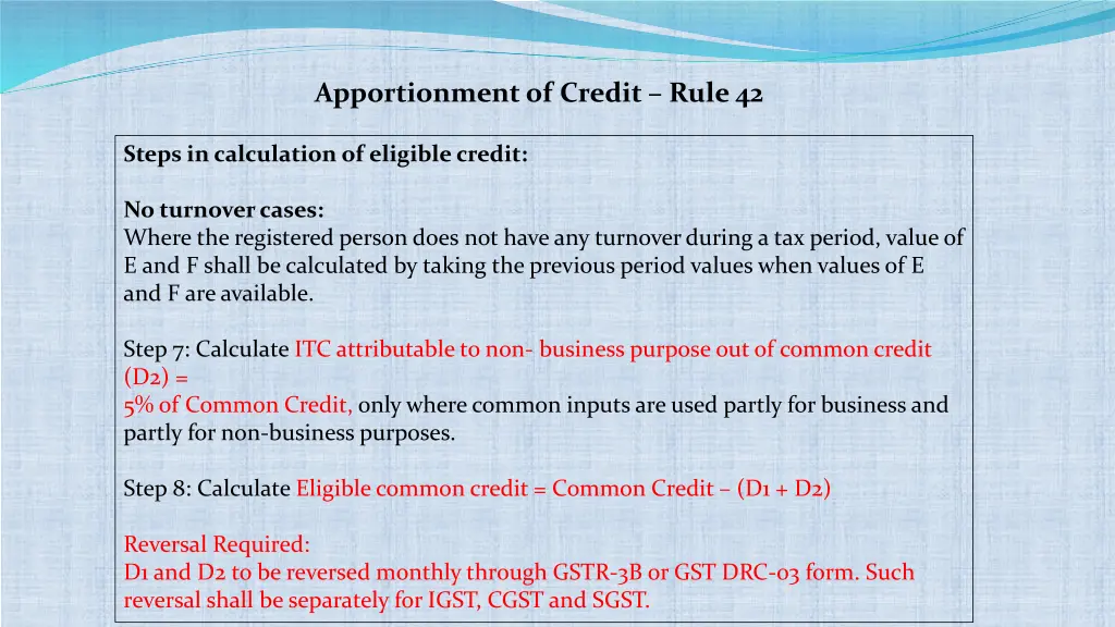 apportionment of credit rule 42 2