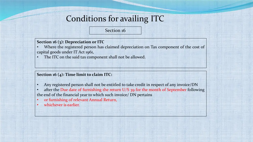 conditions for availing itc 3