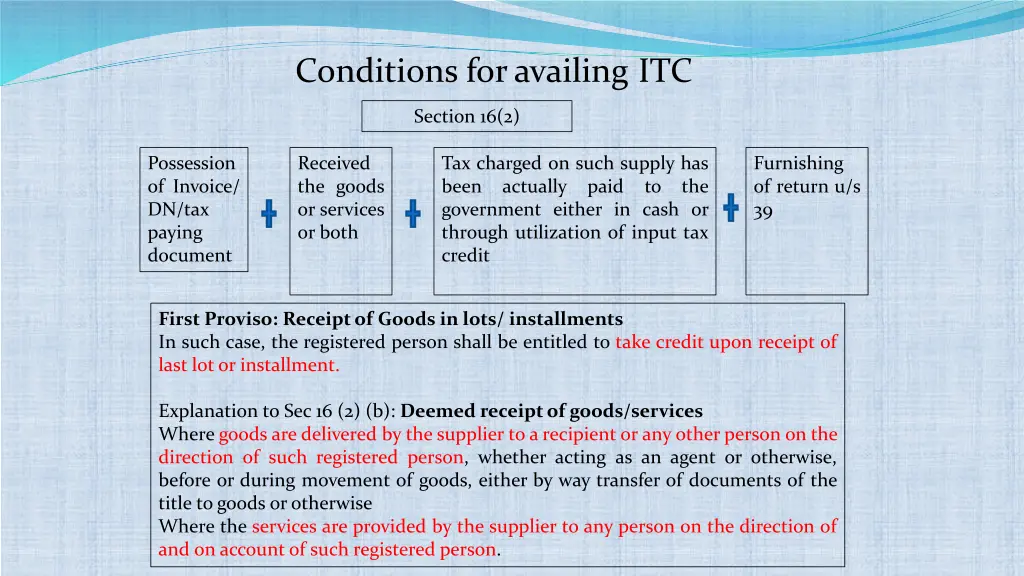 conditions for availing itc