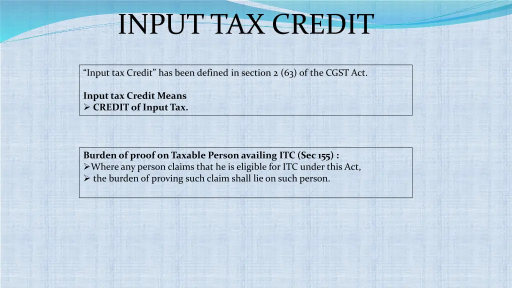 input tax credit