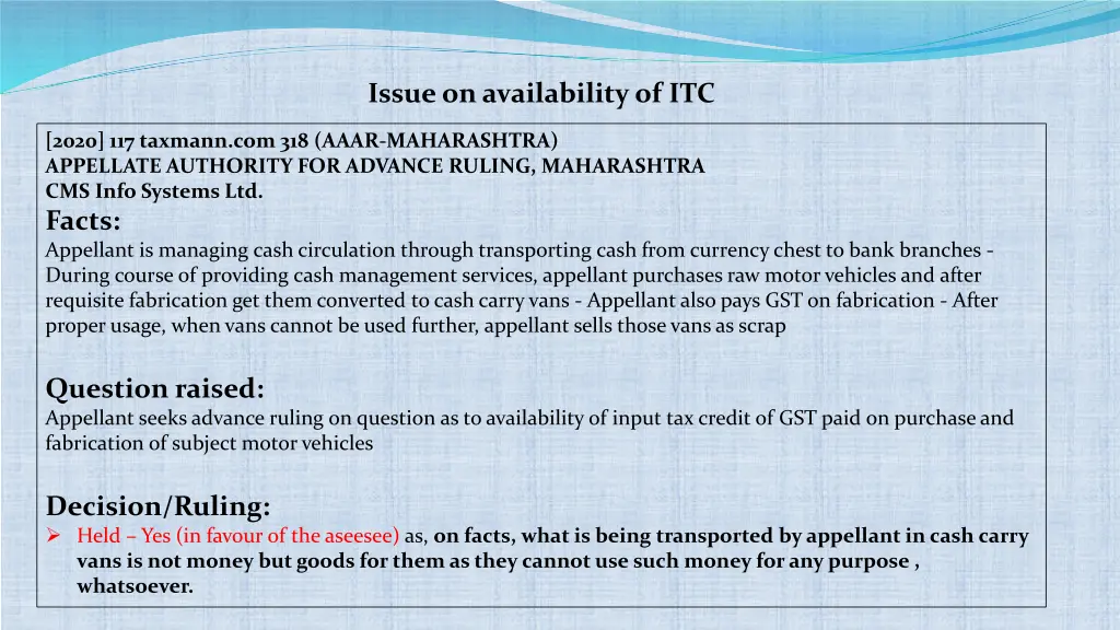 issue on availability of itc 1