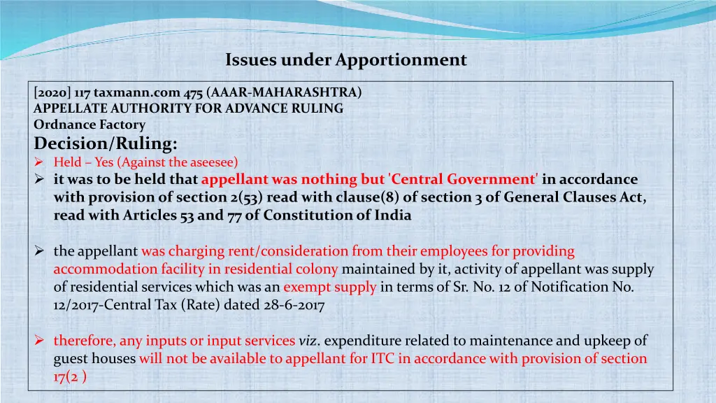 issues under apportionment 1