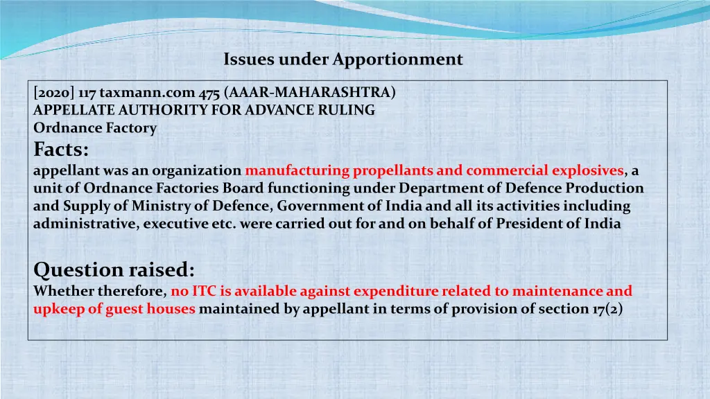 issues under apportionment