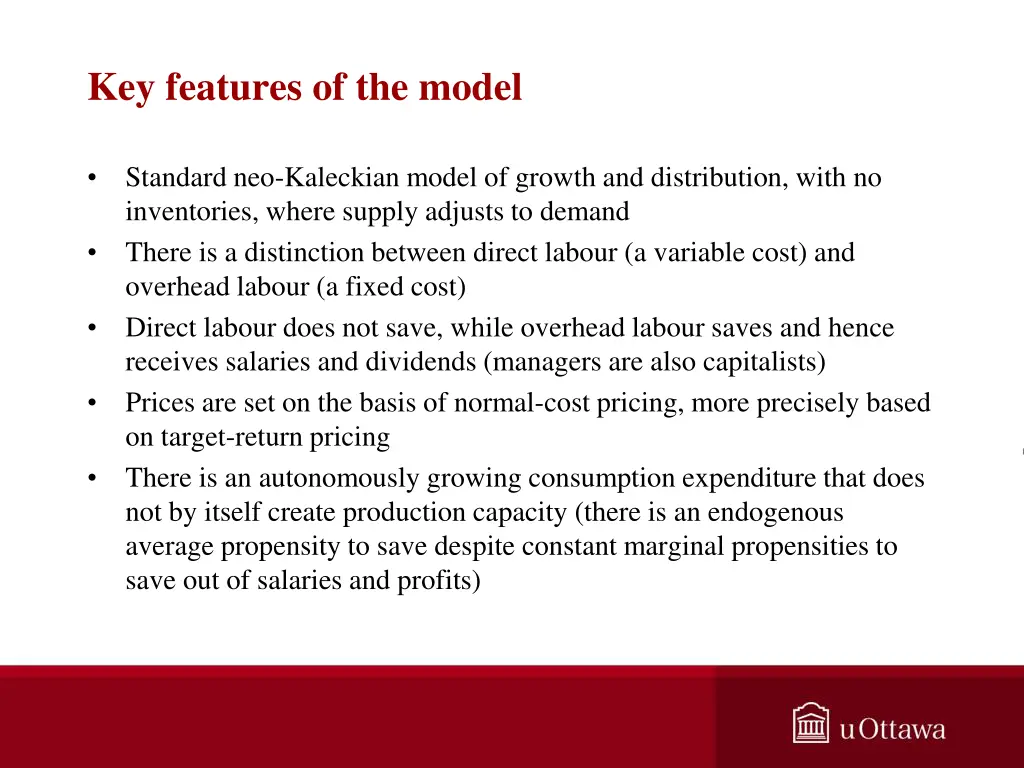 key features of the model