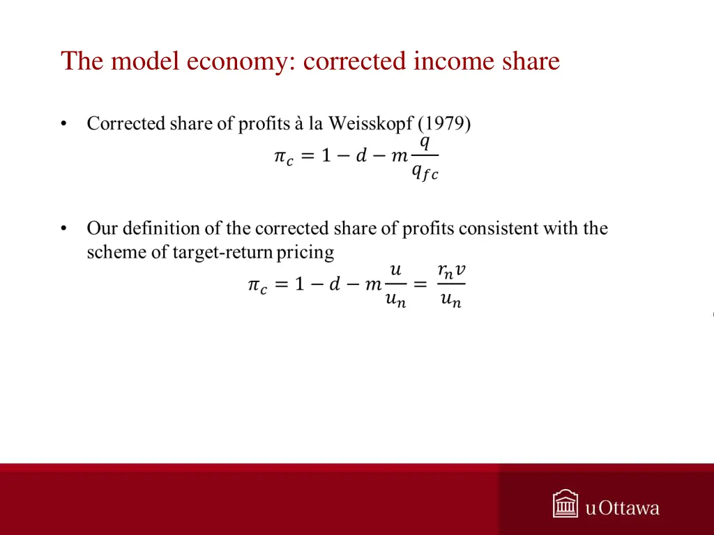 the model economy corrected income share