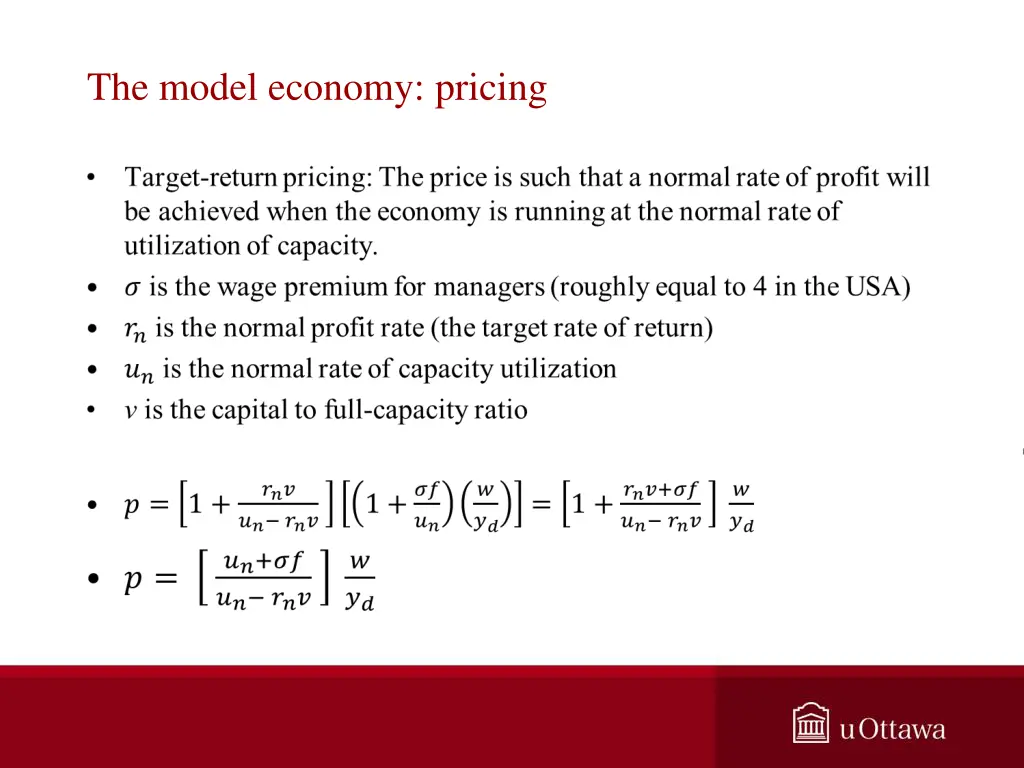 the model economy pricing 1