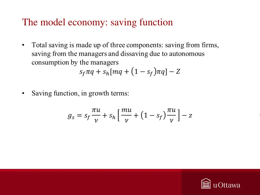 the model economy saving function