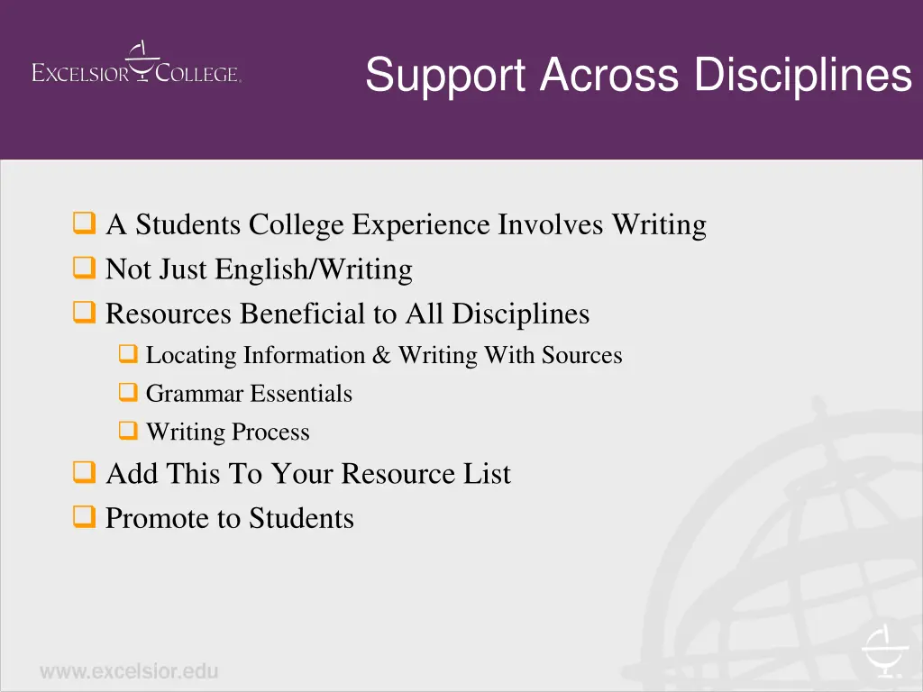 support across disciplines