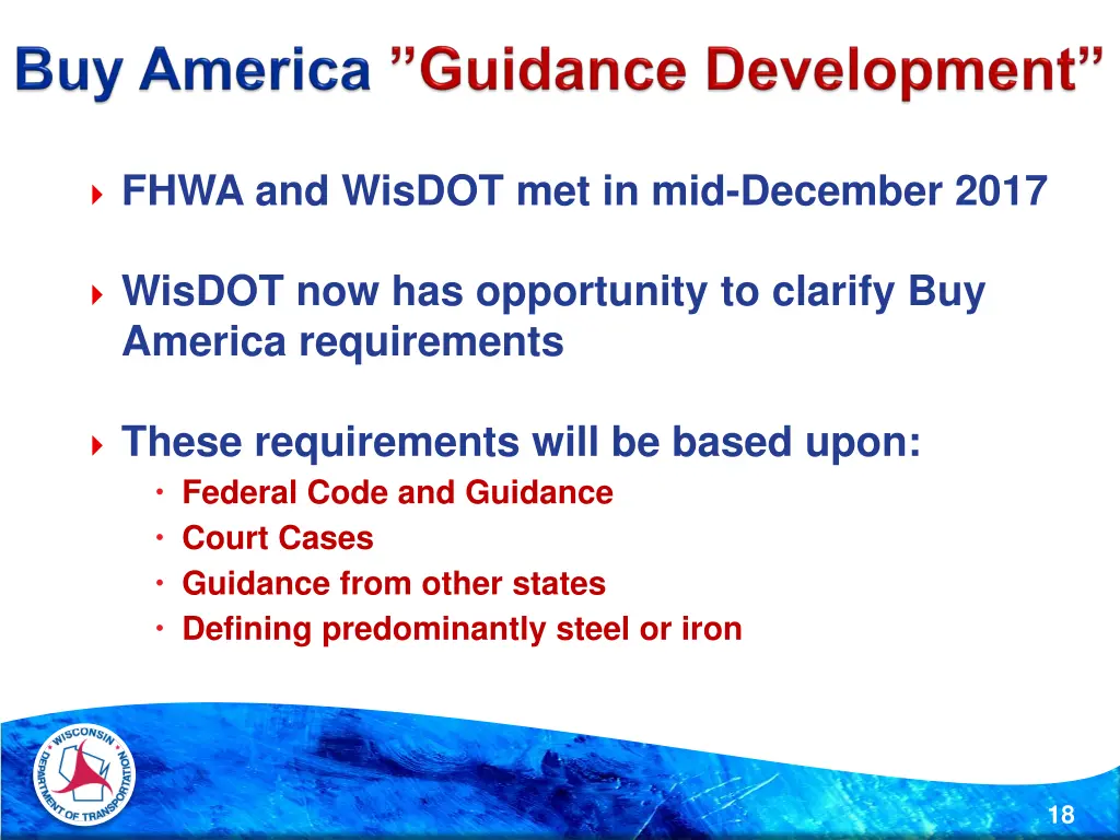 fhwa and wisdot met in mid december 2017