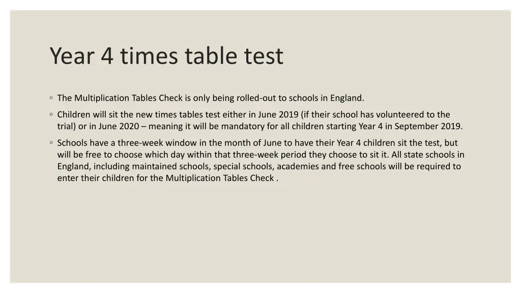 year 4 times table test