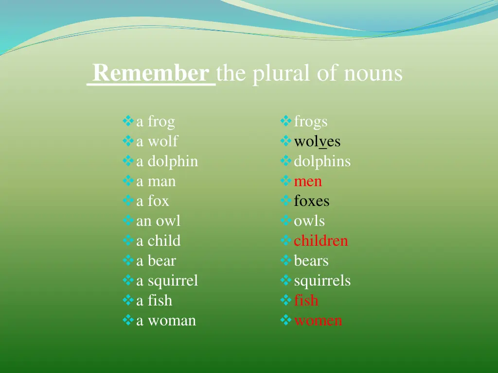 remember the plural of nouns