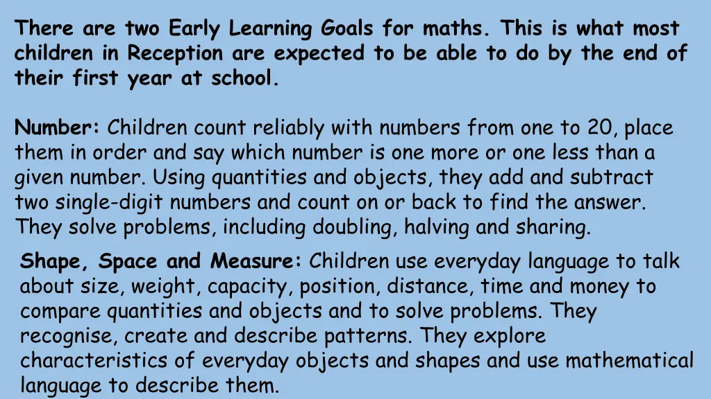 there are two early learning goals for maths this