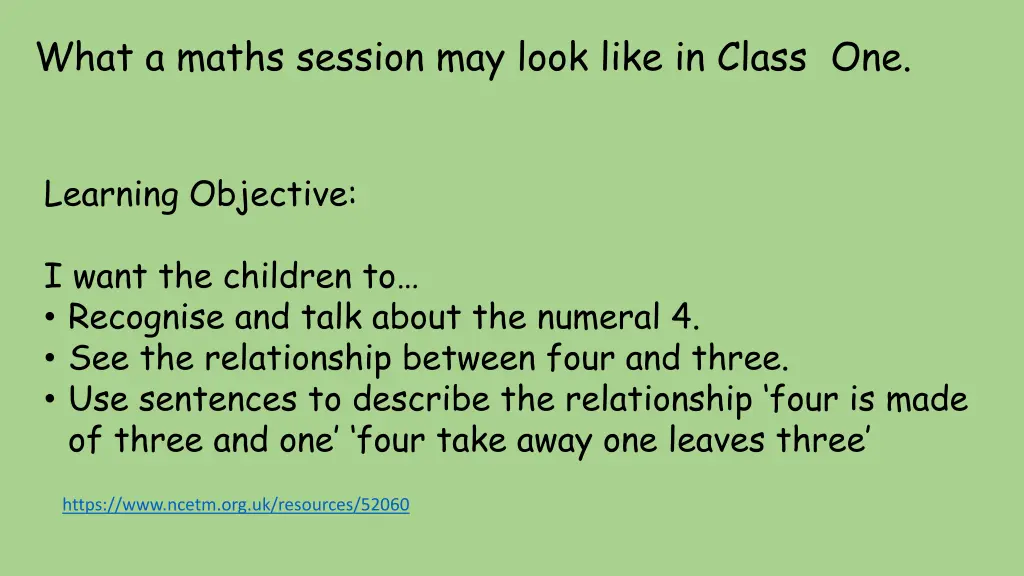 what a maths session may look like in class one