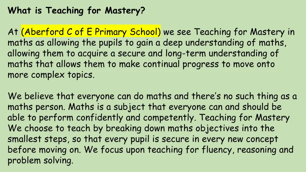 what is teaching for mastery