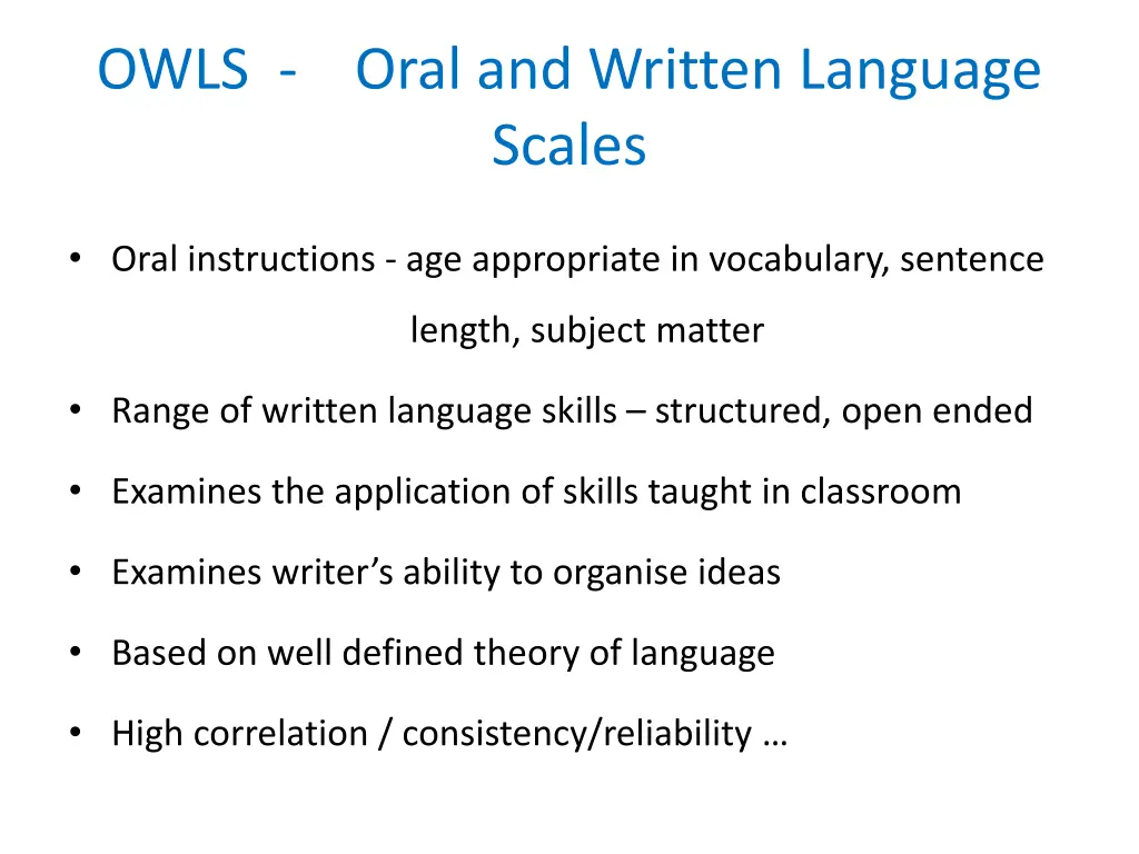 owls oral and written language scales