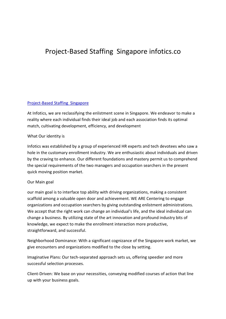 project based staffing singapore infotics co