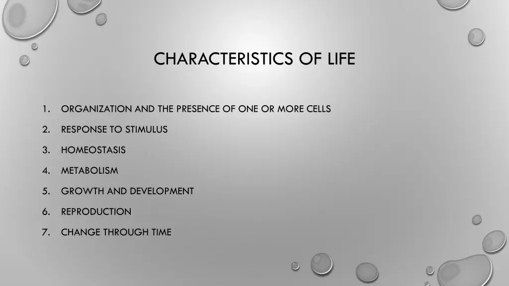 characteristics of life 1