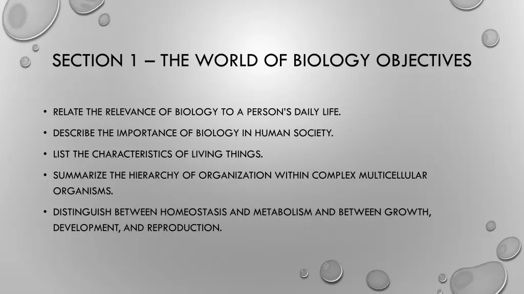 section 1 the world of biology objectives