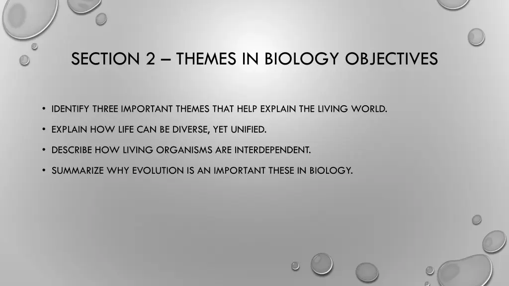 section 2 themes in biology objectives