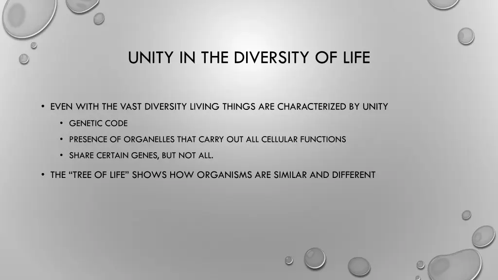 unity in the diversity of life