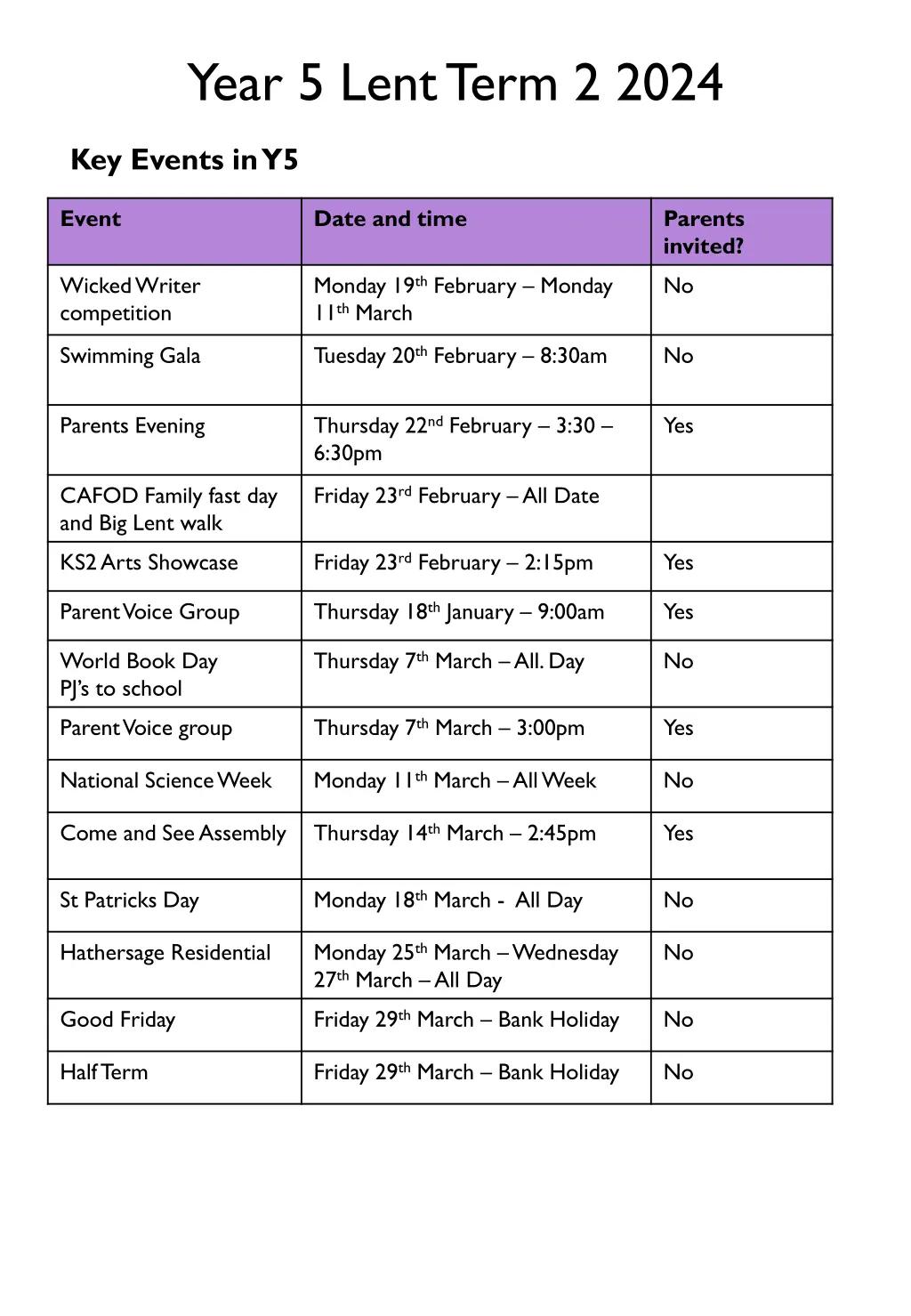 year 5 lent term 2 2024 2