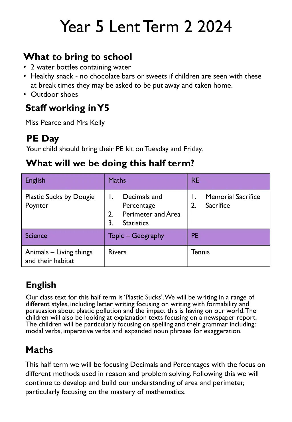 year 5 lent term 2 2024