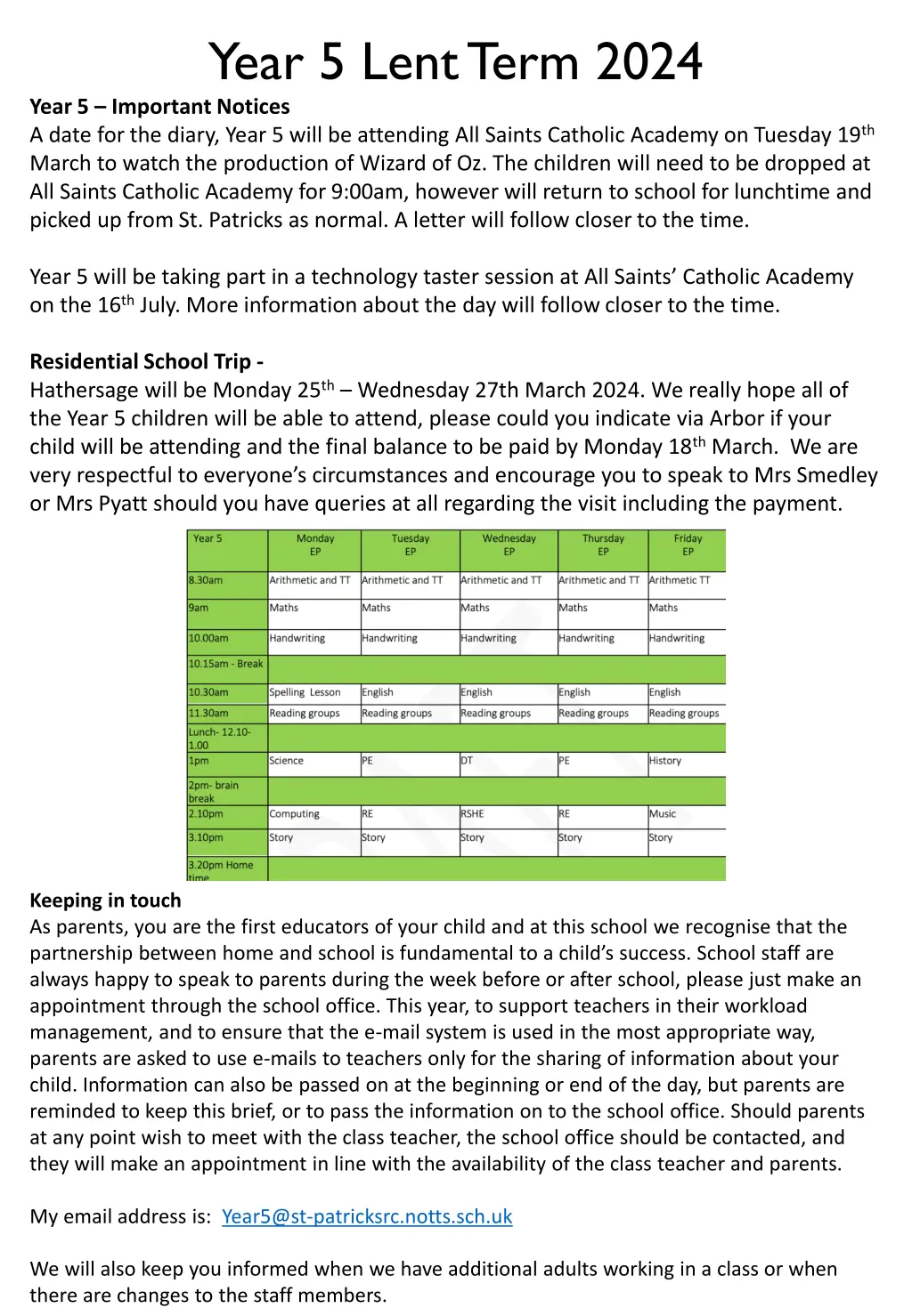 year 5 lent term 2024 year 5 important notices