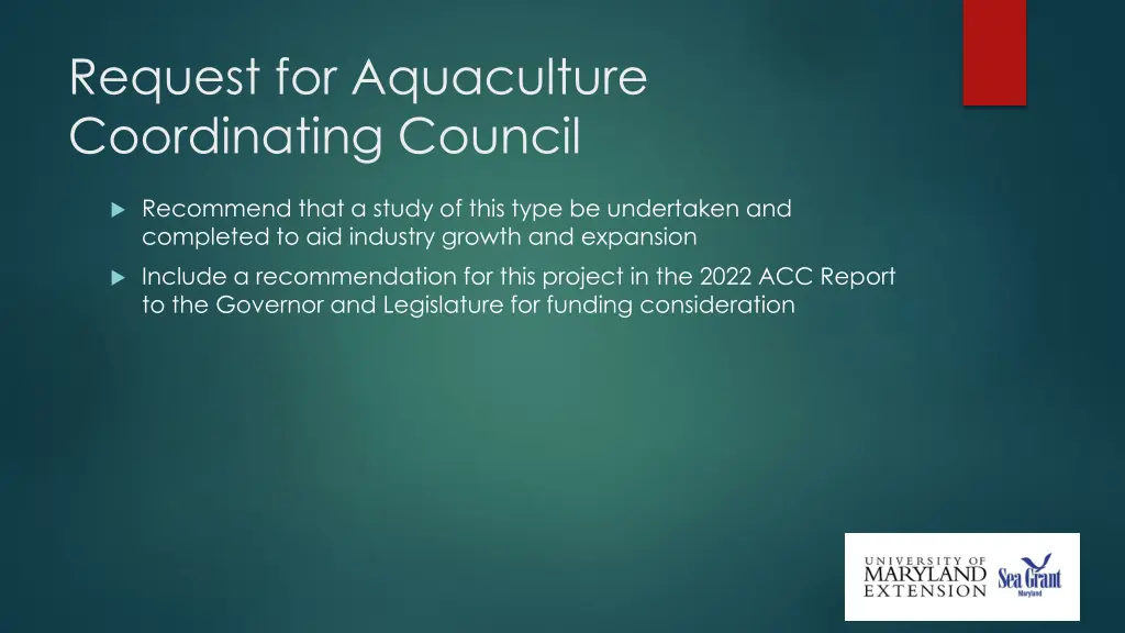 request for aquaculture coordinating council