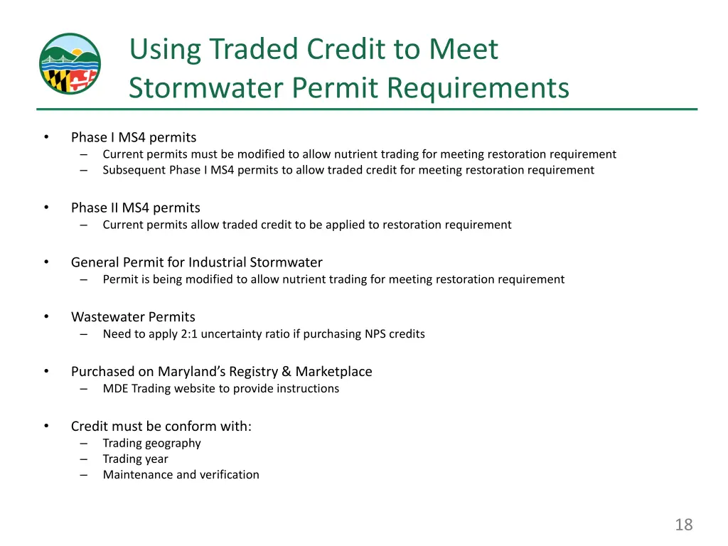 using traded credit to meet stormwater permit