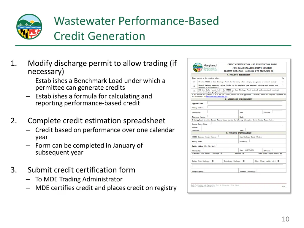 wastewater performance based credit generation