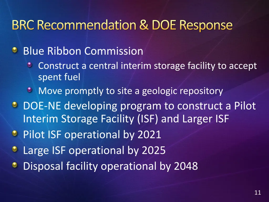 brc recommendation doe response