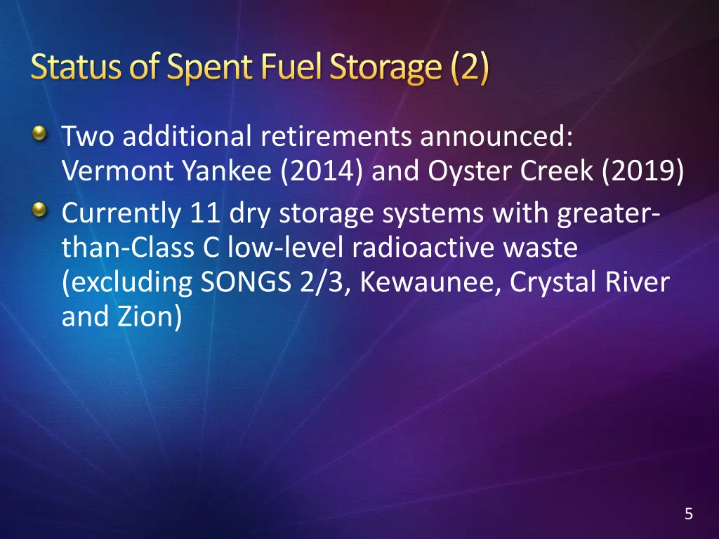 status of spent fuel storage 2