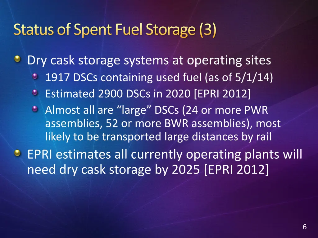 status of spent fuel storage 3