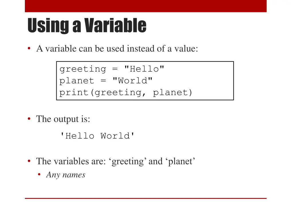 using a variable