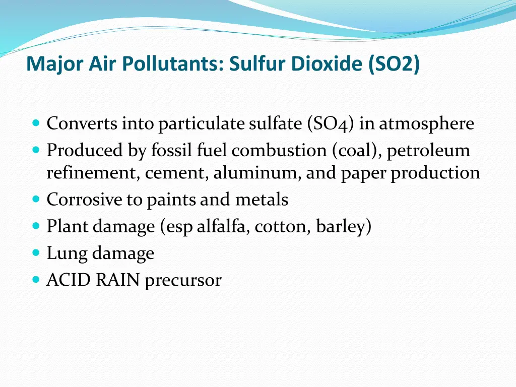 major air pollutants sulfur dioxide so2