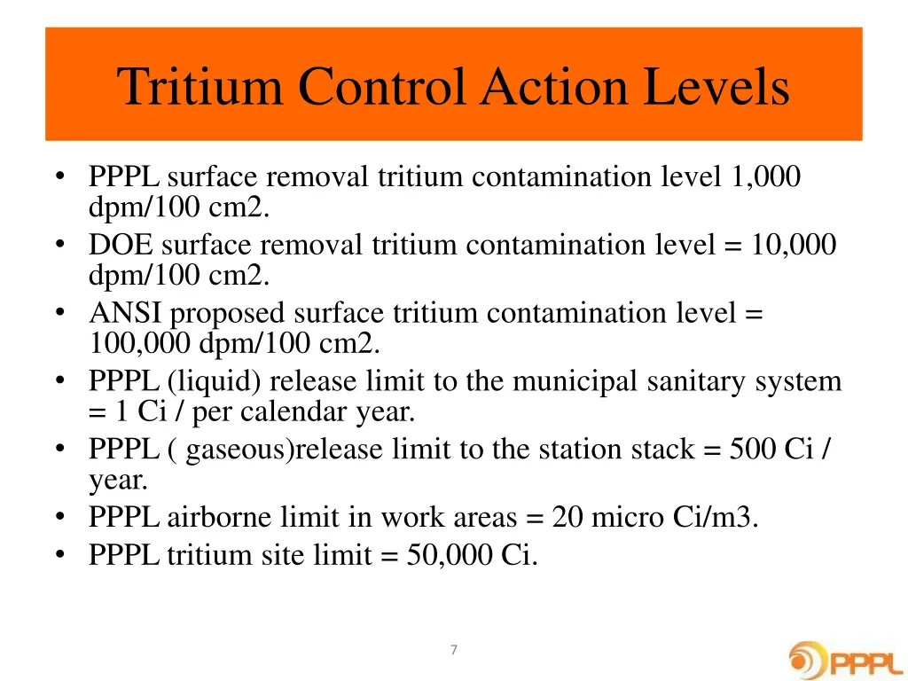 tritium control action levels